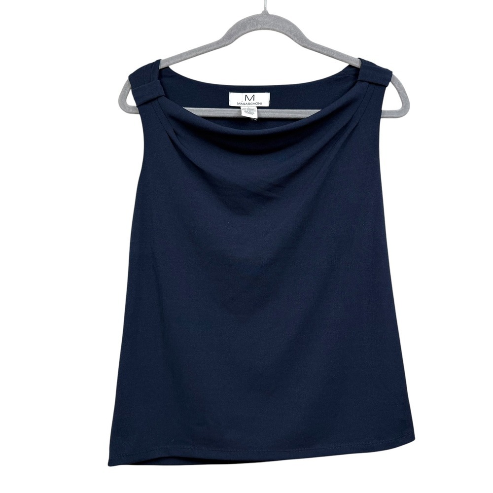 Magaschoni Womens Top Blouse Cowl Neck Stretch Sleeveless Navy Blue Size S*